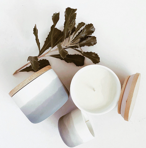 Flame It Blue Grey Canister with wooden lid Soy Candle